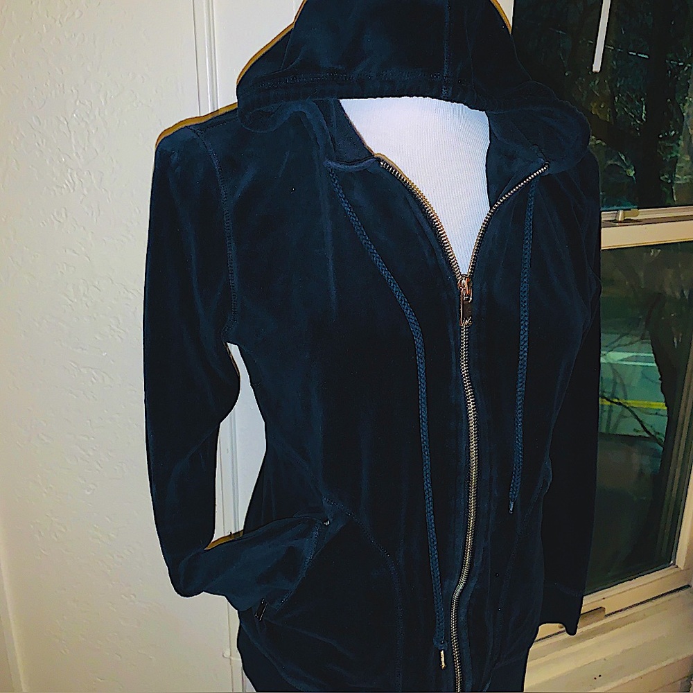 Michael KORS Black Velour hooded Jacket with Modern Zipper XS